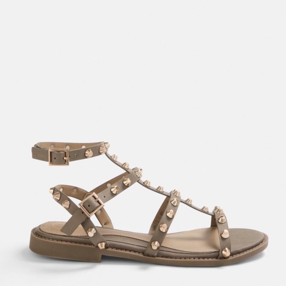 Missguided Shoes - MISSGUIDED Gold Dome Studded Rhinestone Gladiator Sandals Shoe Nude Taupe Brown